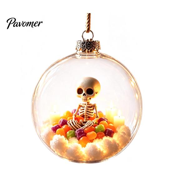 Black Cat Spider Web Decor Halloween Ball Ornament, Clear Sphere Decoration with Bat Indoor Home Holiday Accents Skeleton, Festive Hanging Bauble for