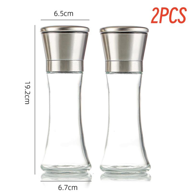 Salz- und Pfeffermühlen-Set Edelstahl Pfeffermühle und Salzmühle, 6 oz Glas hoher Körper, 5 oz verstellbare keramische Glasmühle