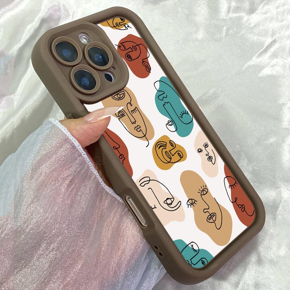 JT3 Abstract Faces One Line Drawing Phone for for iPhone 17 16 Pro Max Samsung S26 Ultra A17 A26 A07 Xiaomi Redmi Note 14 Pro Plus Soft TPU Case Cover