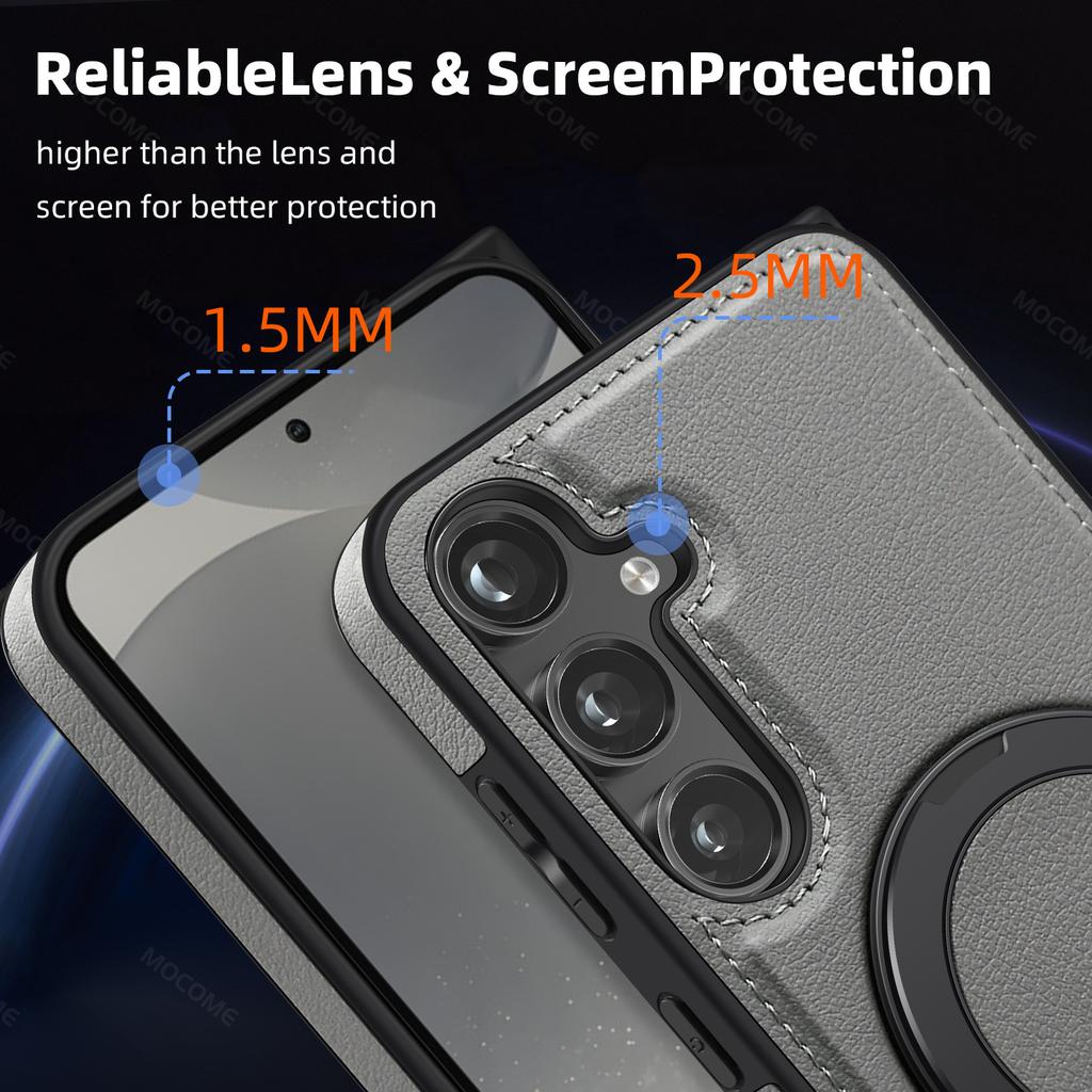 For Samsung Galaxy S24 Case with Ring Kickstand Compatible with MagSafe PU Leather Back Cover