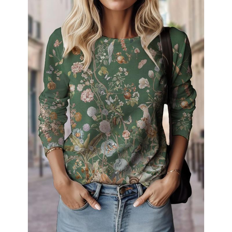 Autumn Fashion Women's Graphic Geometric Abstract O-Neck Long Sleeve T-Shirt Y2K Casual Tops Womens Clothing Harajuku Pullover