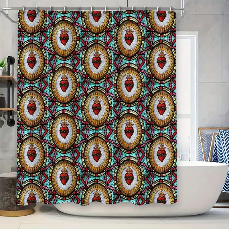 

Vintage Blue Mosaic Jesus Religious Shower Curtain Backdrop Waterproof Tapestry Home Decor Christian Art Pattern Room Divider 90x180cm