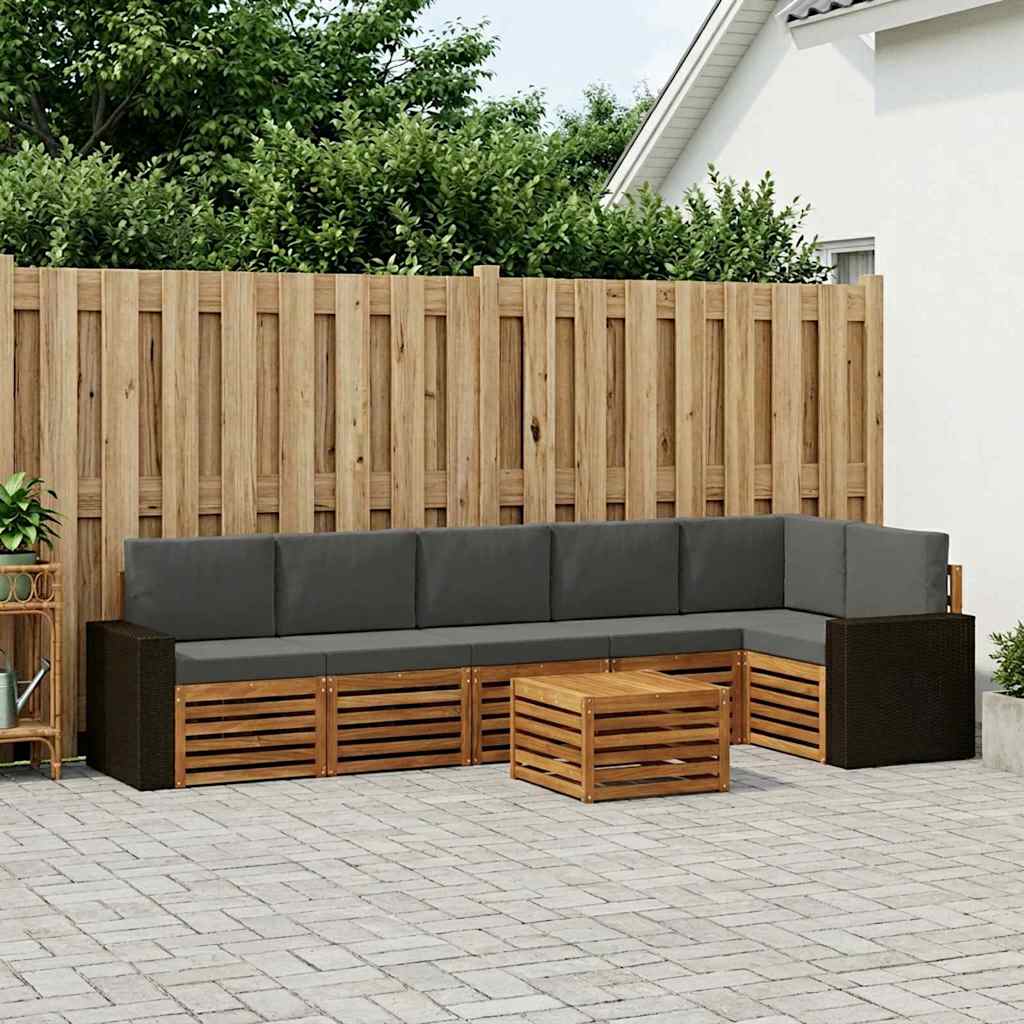 7 Piece Outdoor Sofa Set in Natural and Anthracite Solid Acacia Wood