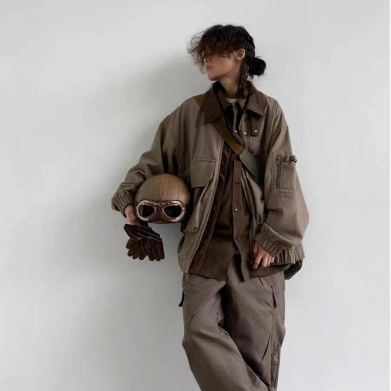 Jarní a podzimní japonská retro všestranná pracovní bunda pro muže a ženy, volné spojování, pilotova velká kapsa, bunda ve stylu Waste Earth