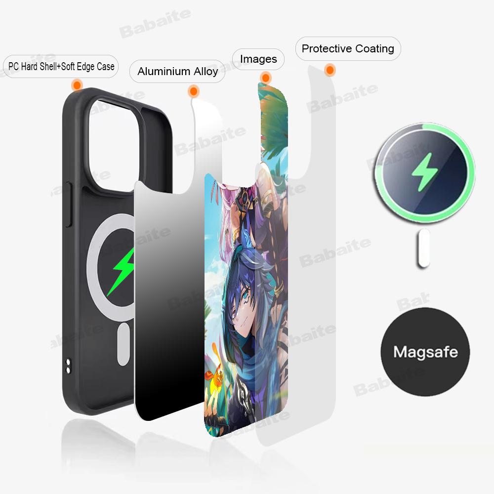 Genshin Impact Anime Phone Case Magnetic Case For IPhone 16 14 13 12 11 15 Pro Max Plus For Magsafe Wireless Charge Cover