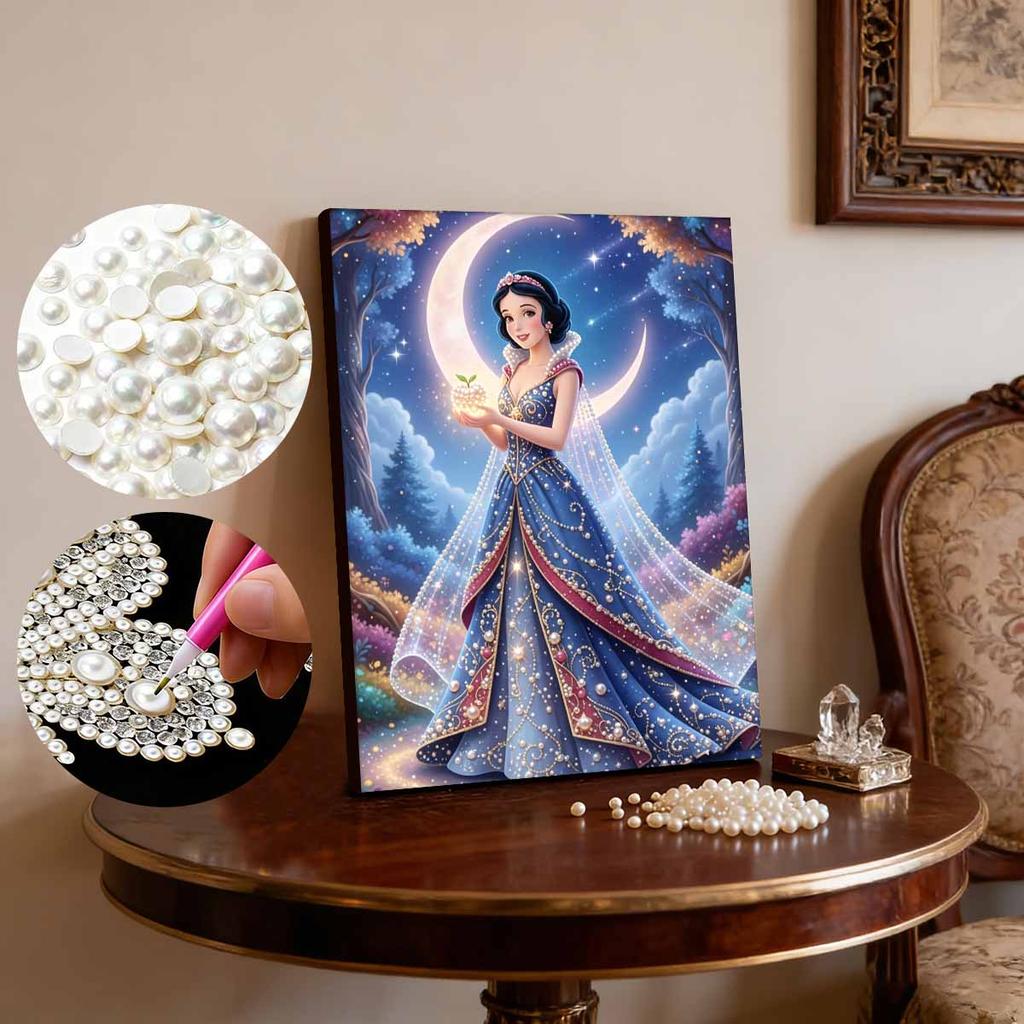 Disney Snow White Series Pearl Inlaid Frameless Art | Moon & Star Fantasy Apple Accents | Elegant Wall Decor for Adult Study & Entryway