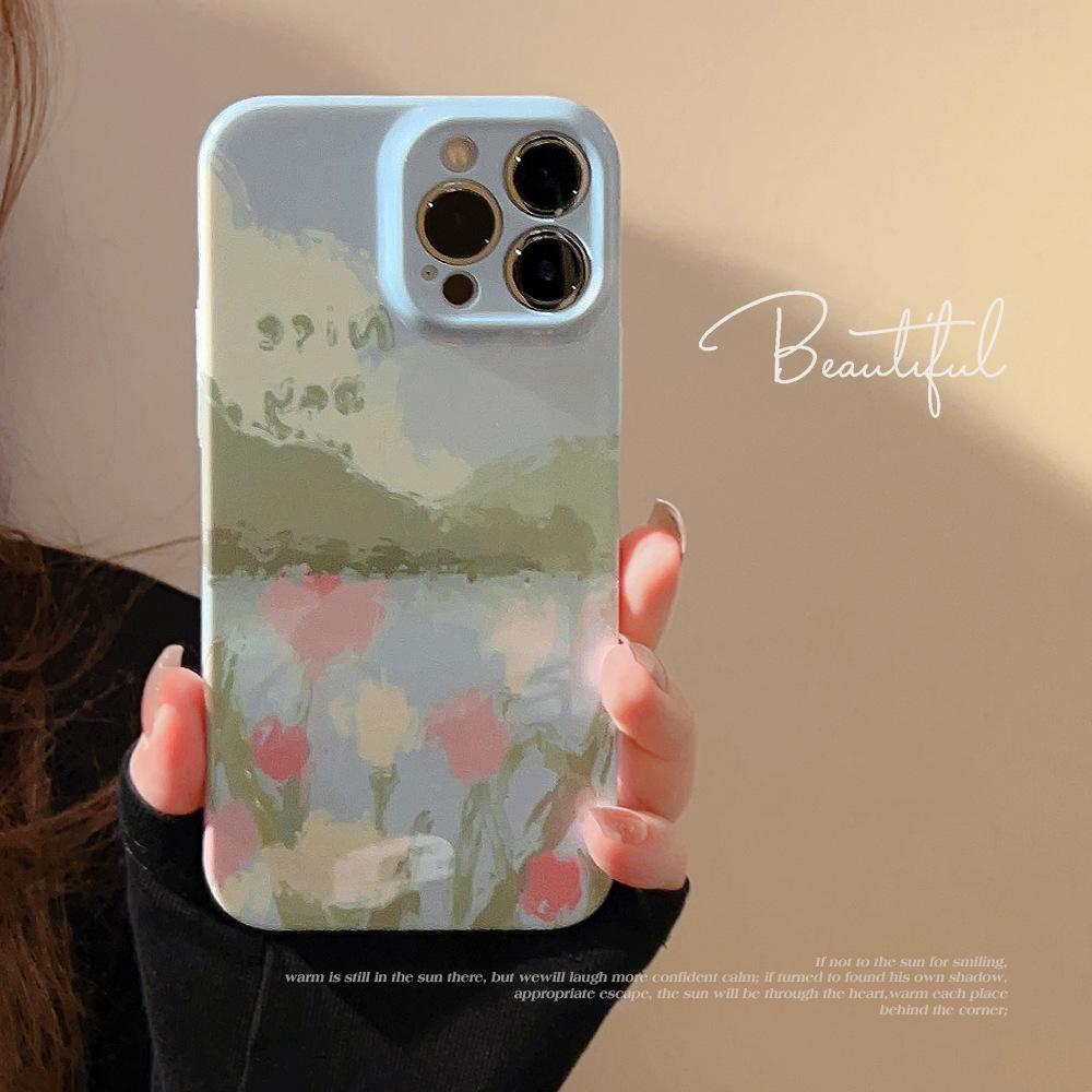 Ins Oil Painting Style 15pro Max Suitable for Iphone13 IPhone Case 11 Premium 12 Film 14 Fresh