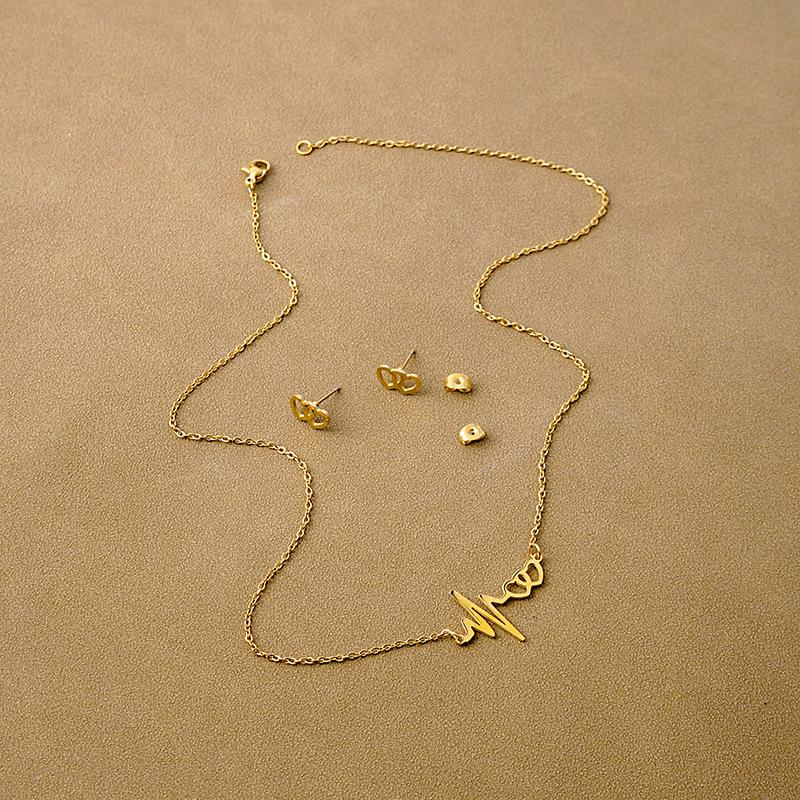 Mode Edelstahl Herzschlag Schmuckset Vergoldet EKG Herz Halskette Ohrringe Für Frauen Mädchen