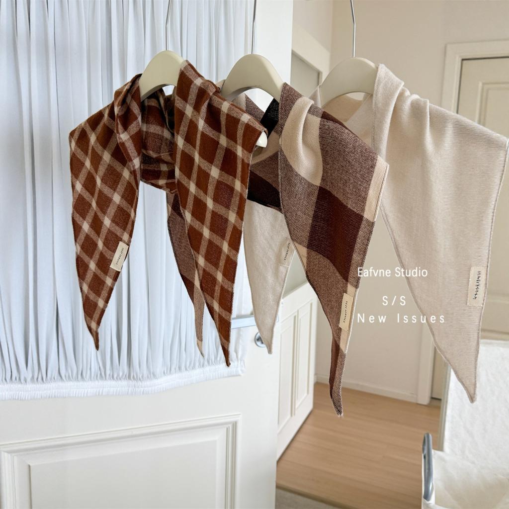 Autumn and Winter Warm Plaid Scarf for Women Korean Version Versatile Literary Retro Knitted Silk Scarf Neck Protector