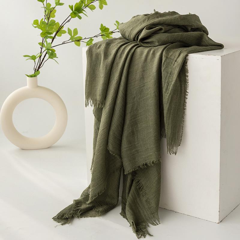 Spring & Summer Lightweight Sunscreen Shawl: Imitation Cotton-Linen, High-End Silk Gauze Scarf, Solid Color for Women
