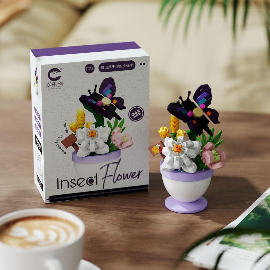 Kytice z květin Bonsai Stavebnice Umělý Plast Rostlinný Prachový Kryt Mikromodel Domácí Dekorace Hračka Pro dítě Dárek k narozeninám