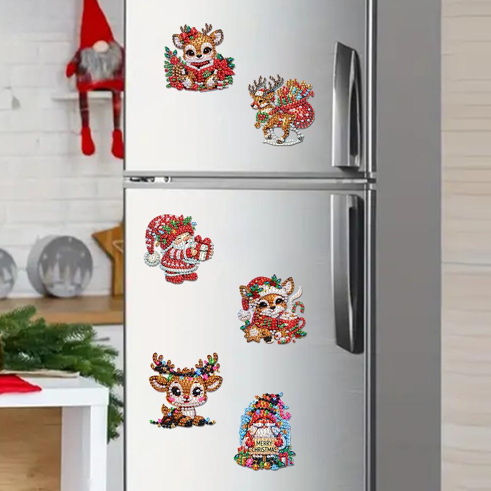 6Pcs Acrylic Gnomes Fridge Stickers Diamond Painting Refrigerator Magnet Diamond Painting Fridge Magnet for Car Mailbox Decor