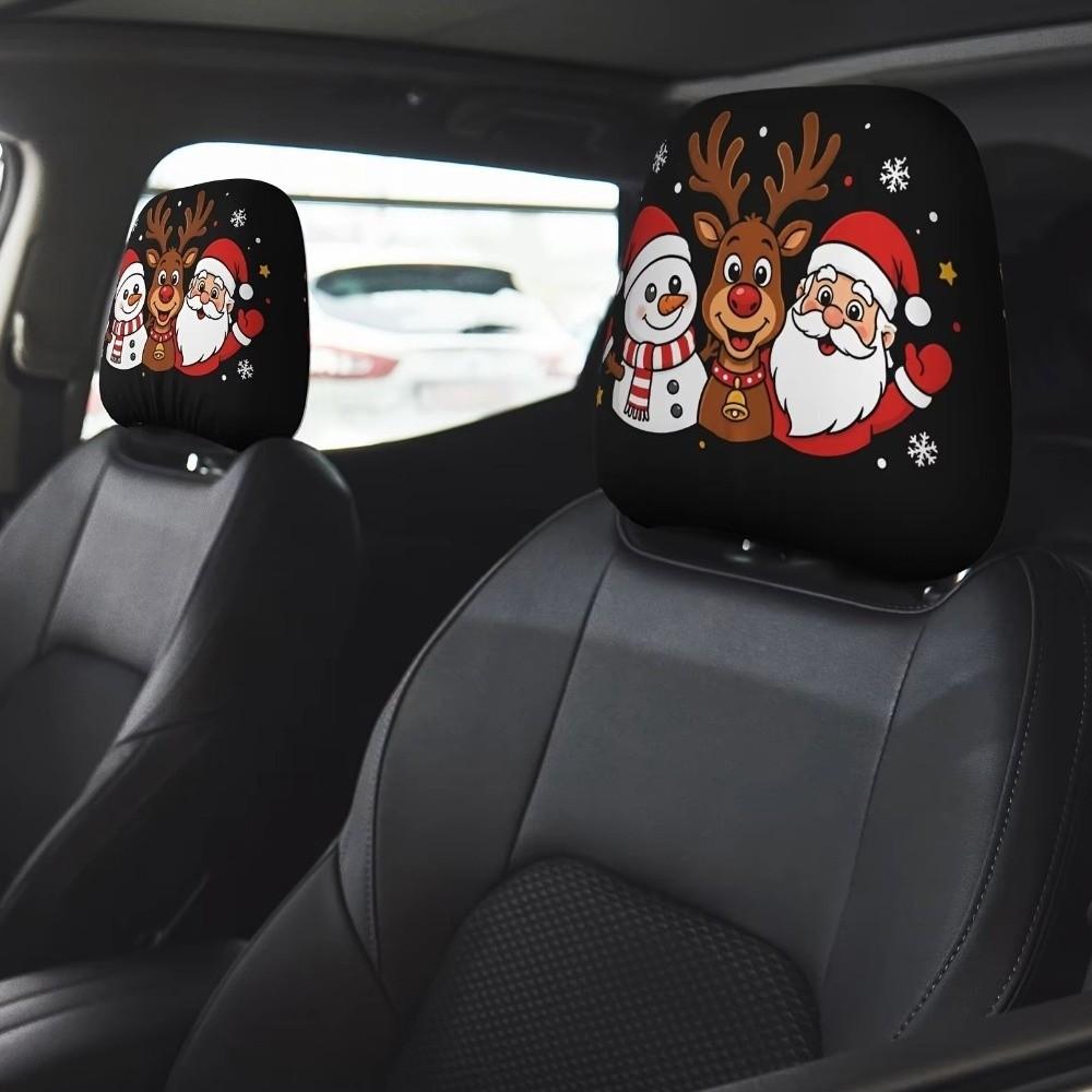 2 Pieces Comfortable Santa Claus Headrest Cover Elastic Car Headrest Cover Car Pillowcase Christmas