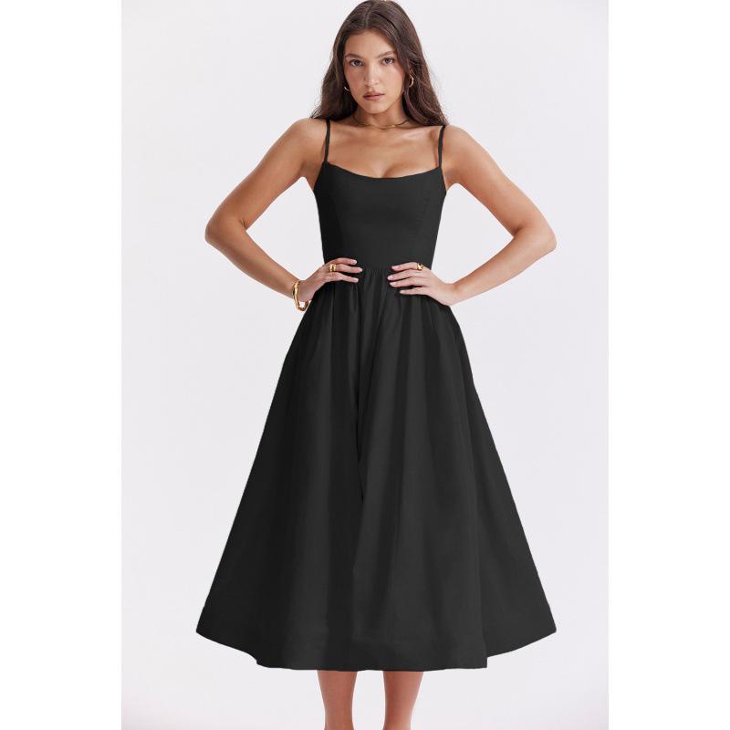 Women's Solid Color Sexy Backless Sling Swing Dress
