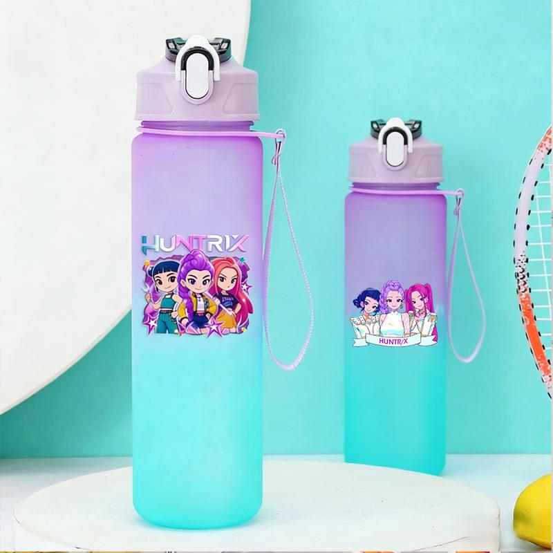 750ml KPop Demon Hunters Gradient Water Bottles High-capacity Drinking Straw Cup Portable Girl Office School Outdoor Bottles