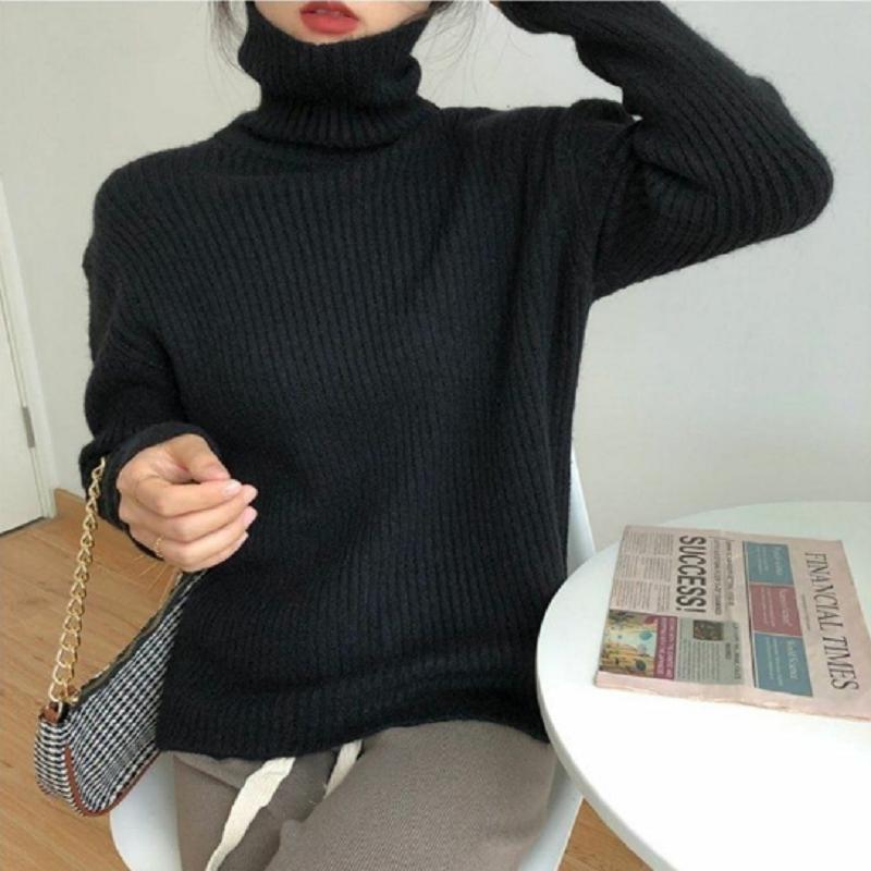 

Водолазка свитер женский осень зима топы корейский тонкий женский пуловер джемпер вязаный свитер XS чёрный