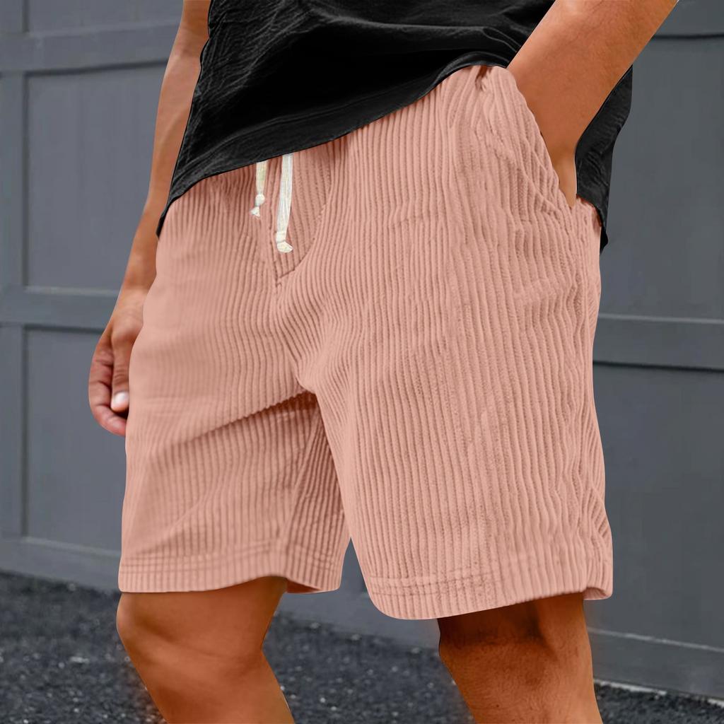 Men's Casual Shorts - Elastic Waist, Loose Corduroy, Trendy Multi-Pocket Shorts