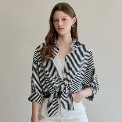 Unbalanced Hem Stripe 3 4 Sleeve Shirt Zf08qb001na