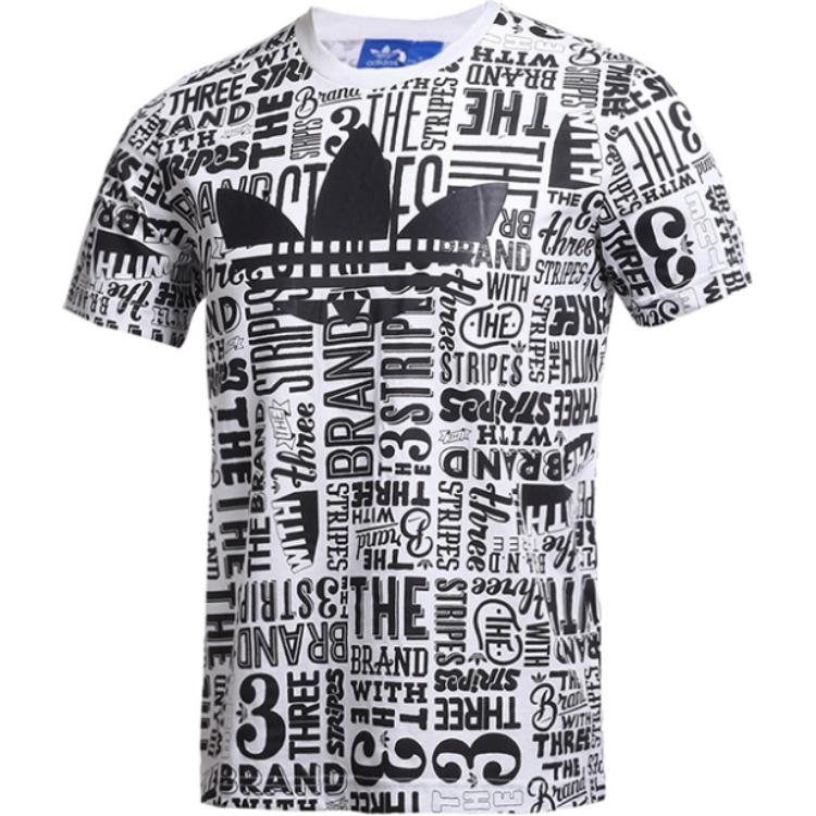 Adidas Originals Logo Print Round Neck Short Sleeve T-Shirt Men Tops Black White AO0937