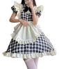 Sharphon Lolita Maid Cute Check Plus Short Sleeve Maid Waitress Set Outfit, Pattern, Size, Sexy, Cute, Cosplay, Costume, Ruffles, Dress, Apron,