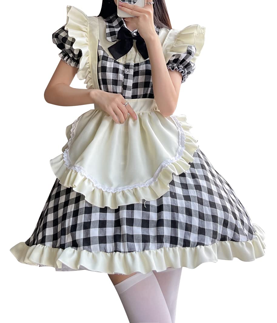 

Sharphon Лолита Горничная Милый Клетчатый Плюс Короткий Рукав Горничная Официантка Комплект Наряд, Узор, Размер, Сексуальный, Милый, Косплей, Костюм, Рюши, Платье, Фартук, чёрный