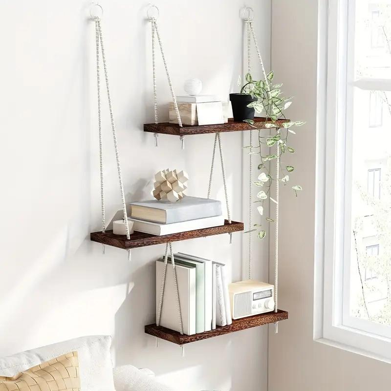 3 Tiers Plant Rack Living Room Decoration Macrame Wall Hanging Shelf Bohemian Wall Mounted Shelves Home 2 Colors