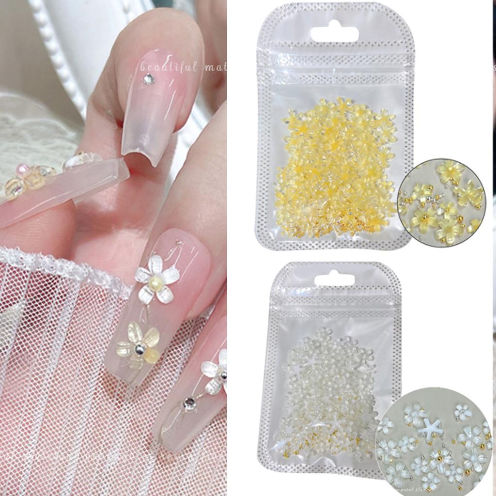 White Pink Flower Nail Charms 3D Flower Nails Art Charms Manicure Supplies DIY Nail Decorations for Acrylic Nails