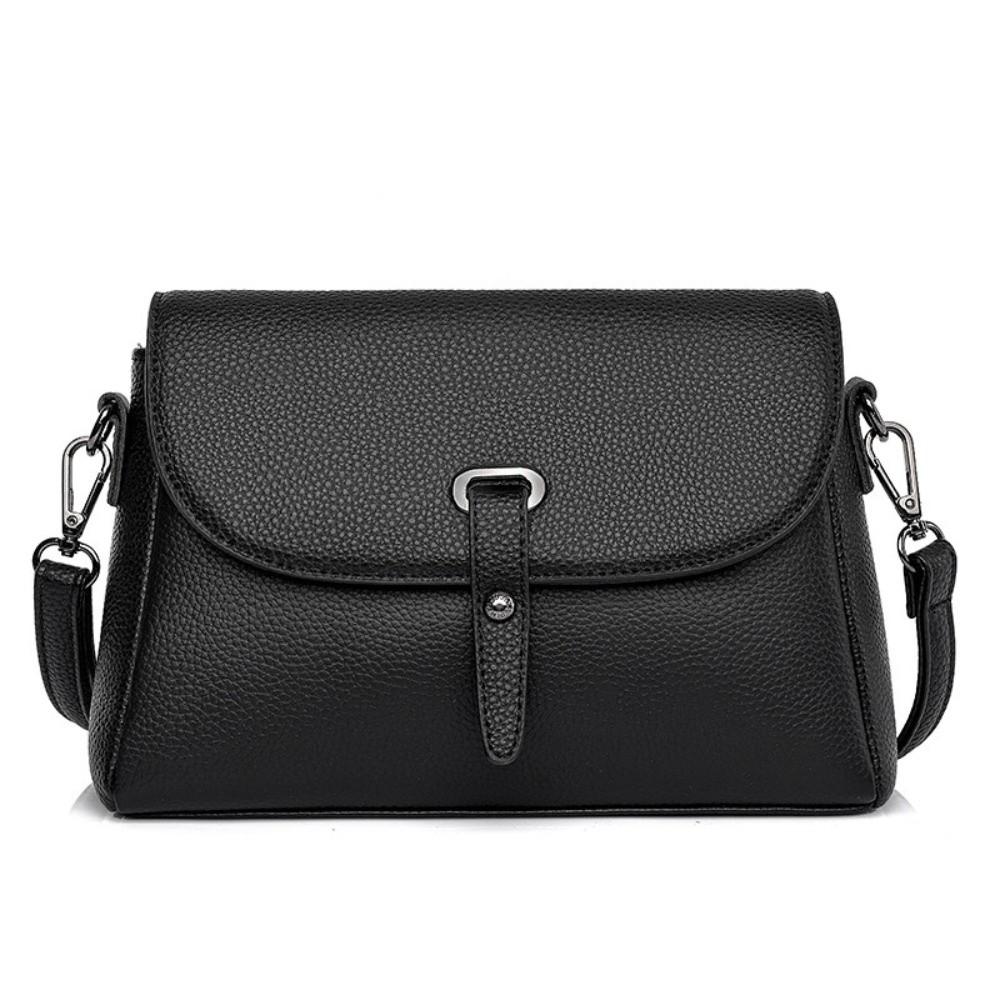 

Fashion Soft Leather Crossbody Bags Multi-compartment Large Capacity Shoulder Bag Black with Zipper Messenger Bag