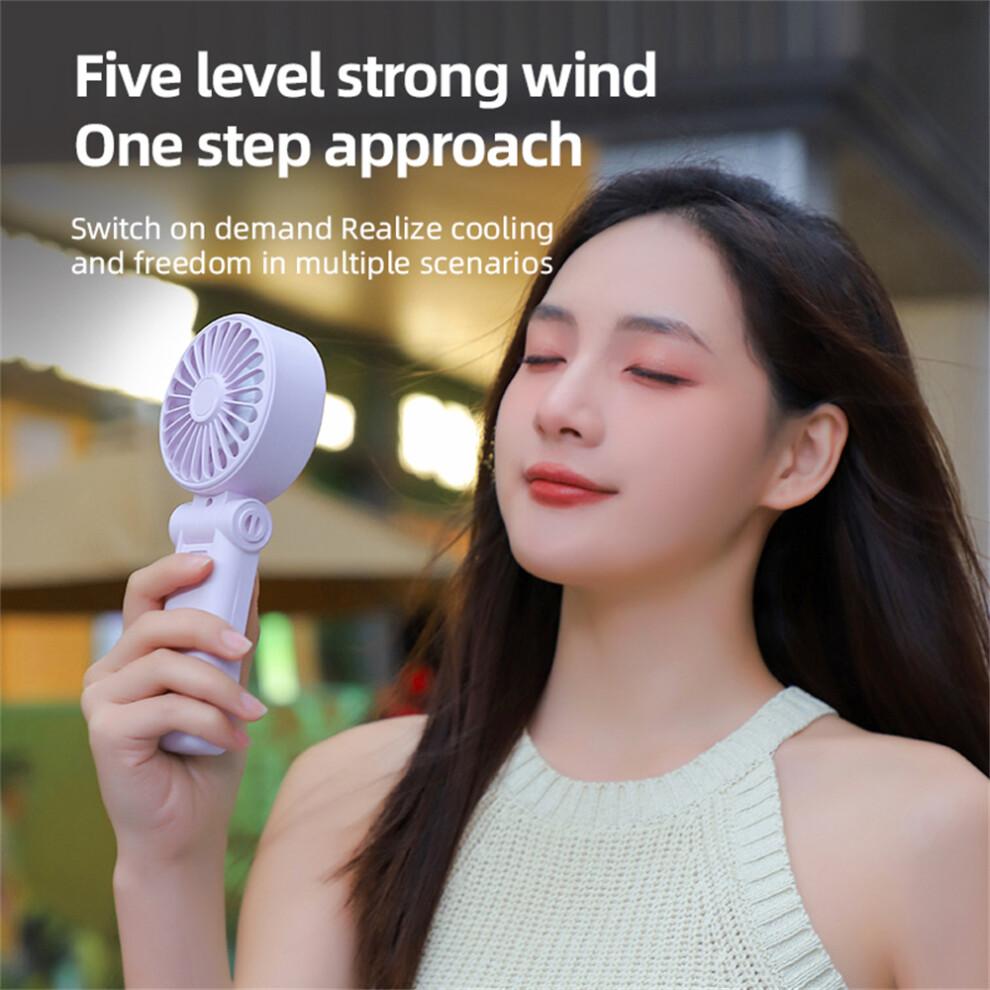 (White) Z35 Folding Cooling Fan USB Rechargeable Handheld Fan with Digital Display/5 Speed Settings