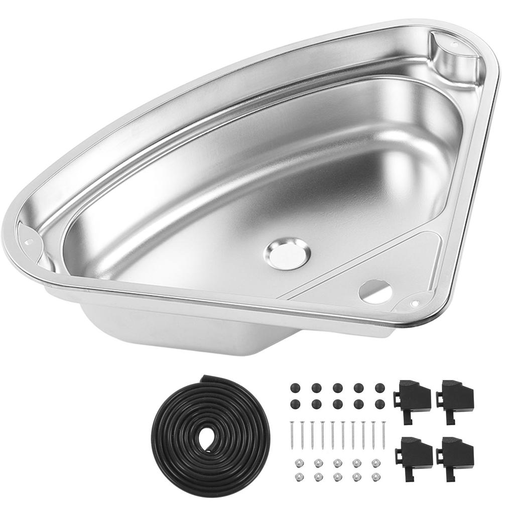 Triangular Kitchen Sink with 40mm Water Outlet 304 Stainless Steel Smooth Surface Easy Clean for RV