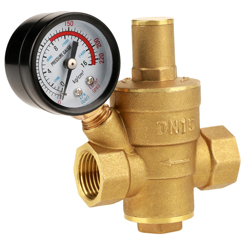 DN15/DN20 Messing Einstellbarer Wasserdruckregler Reduzierer Mit Manometer 0,05-0,8 Mpa (7,25-116 psi)