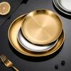 4PC Metal Dining Dish Stainless Steel Round Plate Shallow Tray BBQ Picnic Camping Food Container Tableware Dessert Plate Kitchen