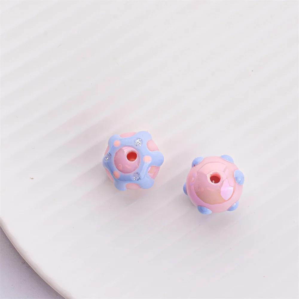 SW18 16mm Cute Creativity Cake Beads Illusion Flower Colored Round Bead Handmade Beaded Mobile Phone Chain Material Bracelet