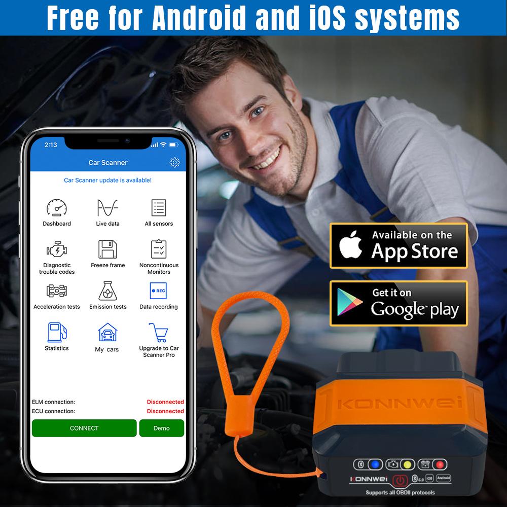 KONNWEI KW906 ELM327 V1.5 Pic18F25K80 OBD2 Scanners Bluetooth 5.0 For Android/IOS OBD 2 Car Diagnostic tool Code Reader PK iCar2