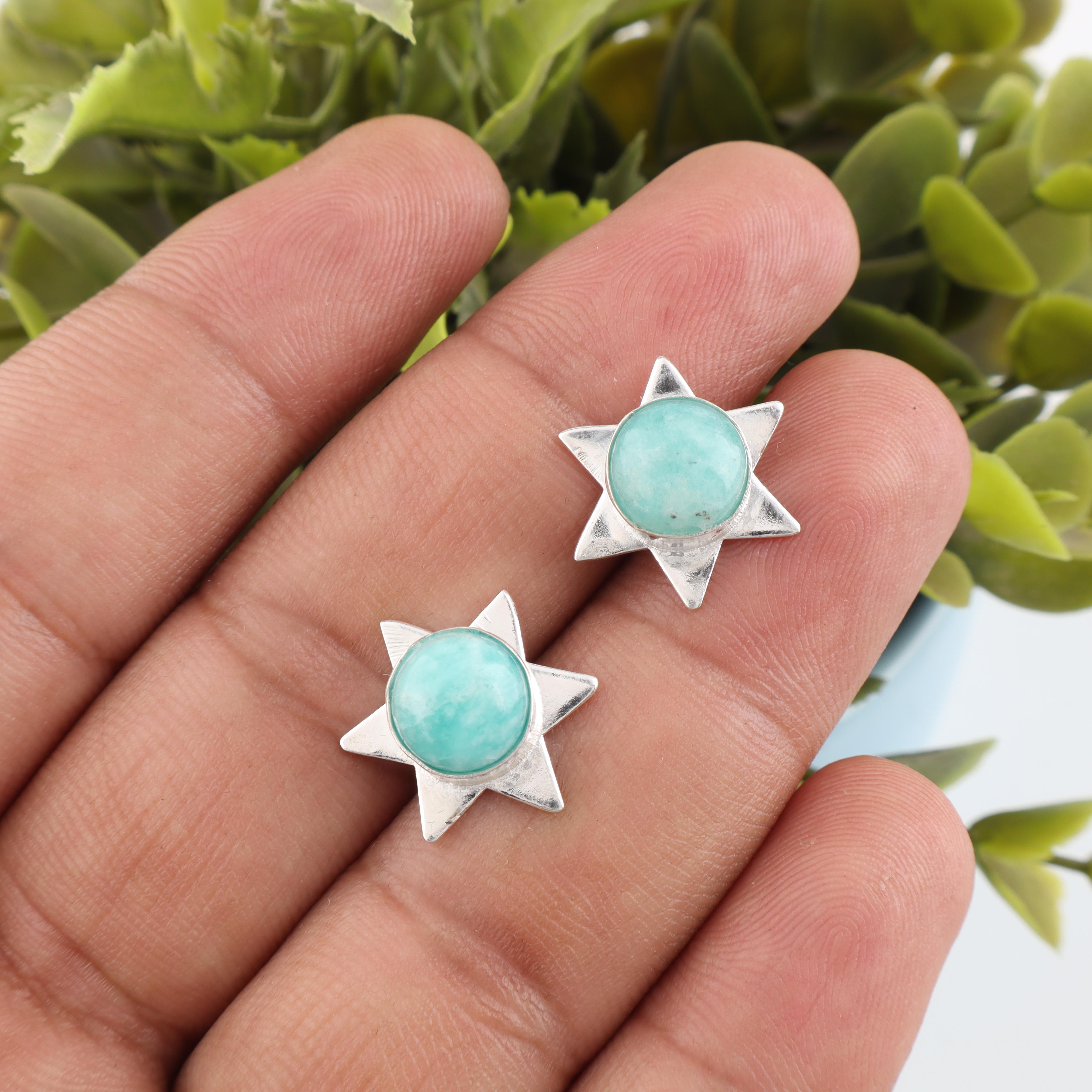 

Amazonite Earrings, 925 Solid Sterling Silver Earrings Handmade Gemstone Jewelry, Gifts For Wife Brand New Earrings 0.44 inches синій