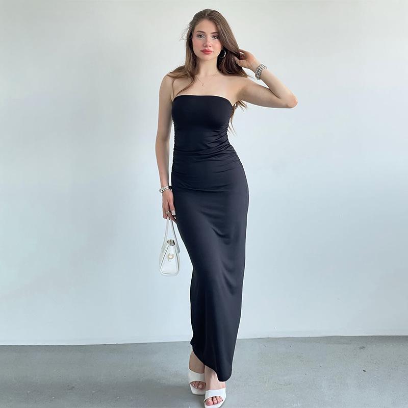 2025 Autumn Strapless Backless Solid Color Women's Dress