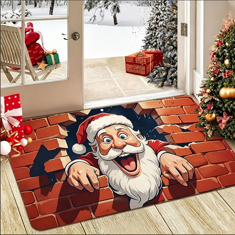 3D Breaking Wall Santa Print Door Mat front porch patio villa entry cabin backyard Merry Christmas household floor rug gift