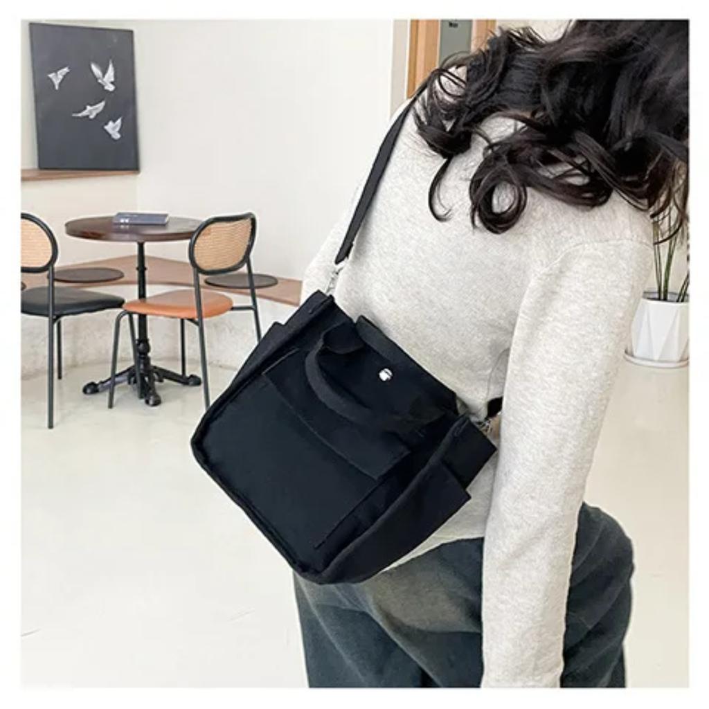 Multi Pocket Tote Canvas Bag Handheld Crossbody Bag Minimalist Design Versatile Handheld Convenient Meal Box Bag