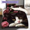 Cow Cat and flowers Pattern Bedding Home Decoration Birthday Gift (1 * duvet cover + 2 * pillowcase, without core)