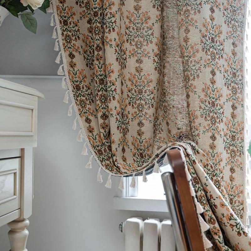 American Style Semi-blackout Jacquard Fringe Curtain Country Home Decoration Curtains Living Room Bedroom Kitchen Valance