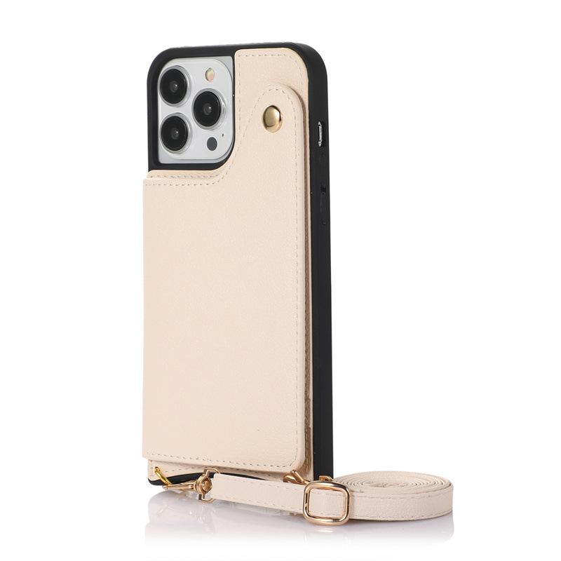 iPhone16 Card Bag Buckle Mirror Lanyard Xr Suitable for 12 Protective Cases Apple 13promax Leather Mobile Phone Case