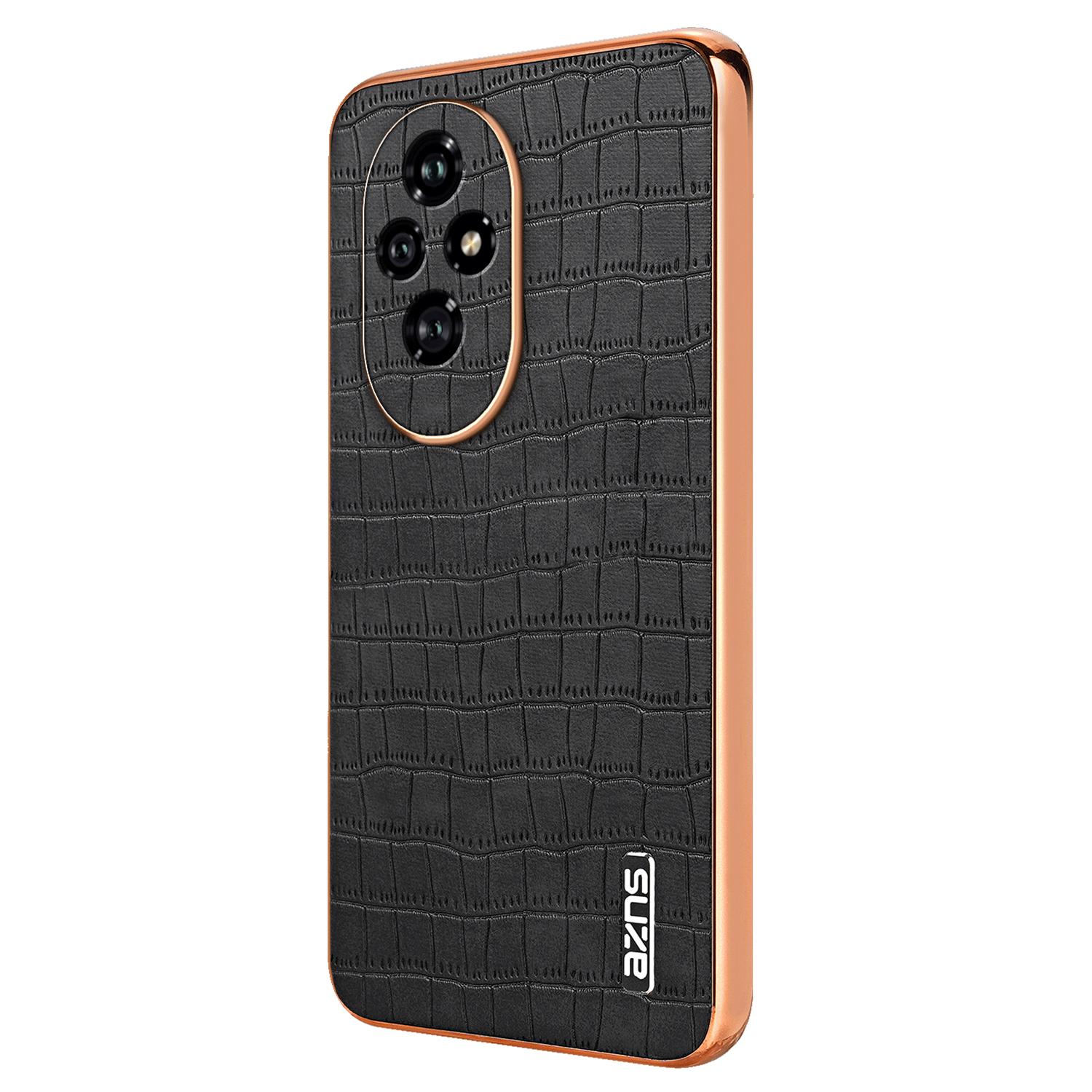 

AZNS Чехол для Honor 200 5G из ПУ кожи+ТПУ, чехол для телефона с текстурой крокодиловой кожи Black