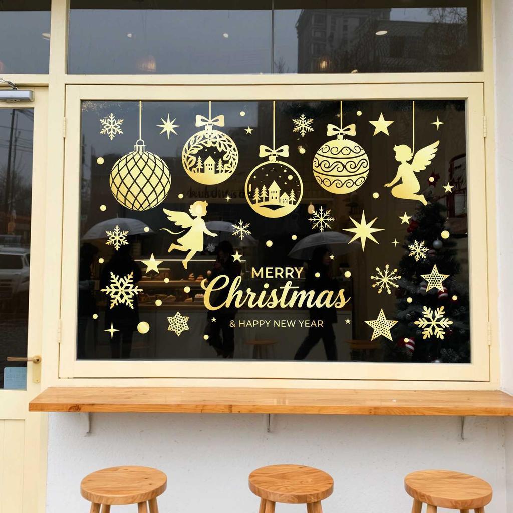 Christmas Ball Angel Static Electricity Glass Window Christmas Holiday Display Window Sliding Door Decorative Window Sticker