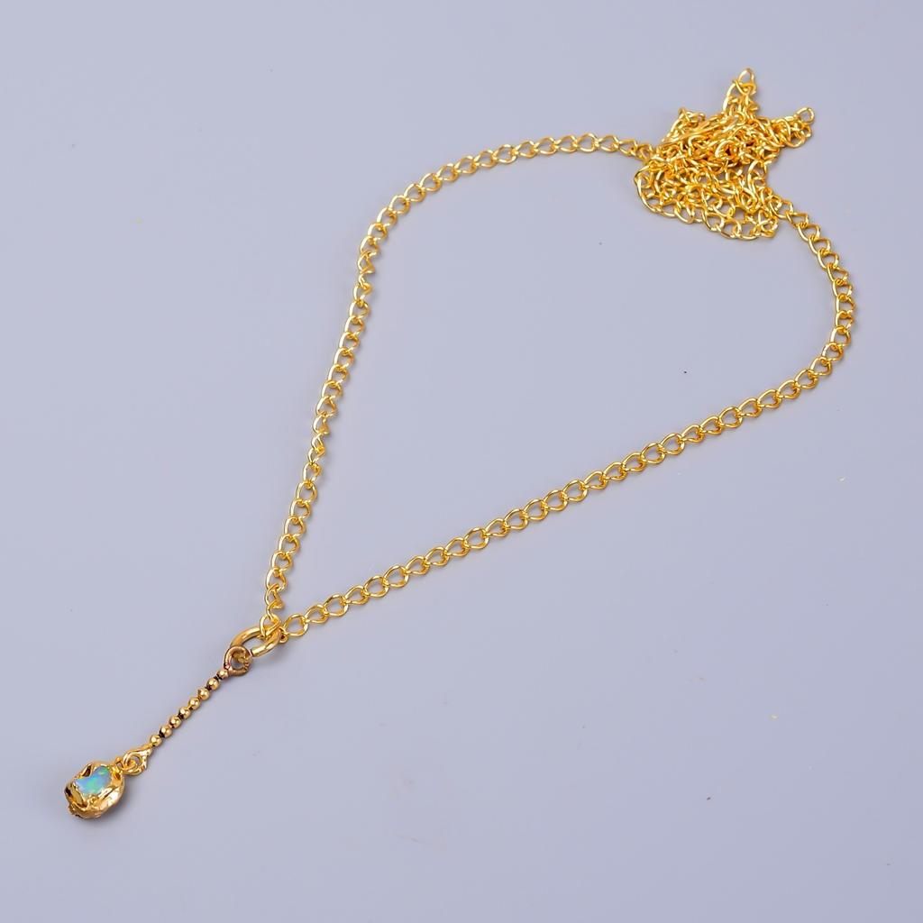 Fancy Natural Ethiopian Opal Chain Electroformed Necklace Jewelry Gold Finish V-81