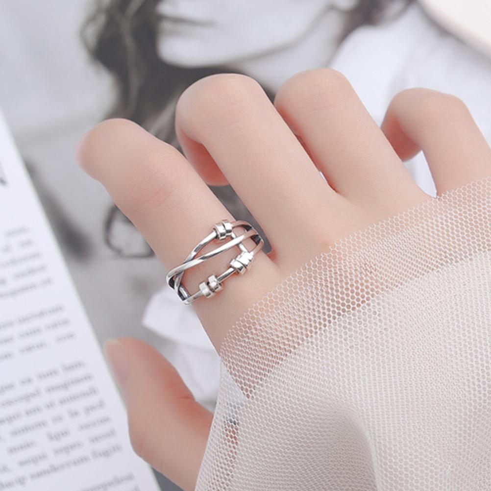 Fidget Anxiety Ring 925 Sterling Silver Bead Ring Stress Relieving Fidget Peace Rings for Anxiety Transfer Bead Open