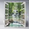 Forest Waterfall Shower Curtain Spring Nature Scenic Green Tree Tropical Jungle Rainforest River Stone Landscape Fabric Bathroom