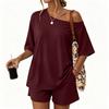 Women Casual Two Piece Set Short Sleeve Loose Fit Top and Elastic Waist Shorts Lightweight Lounge Wear Summer Outfit