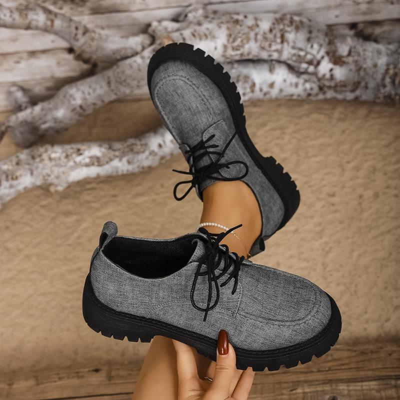 Large size platform women's spring and autumn new thick heel lace-up fashionable versatile and comfortable small leather shoes