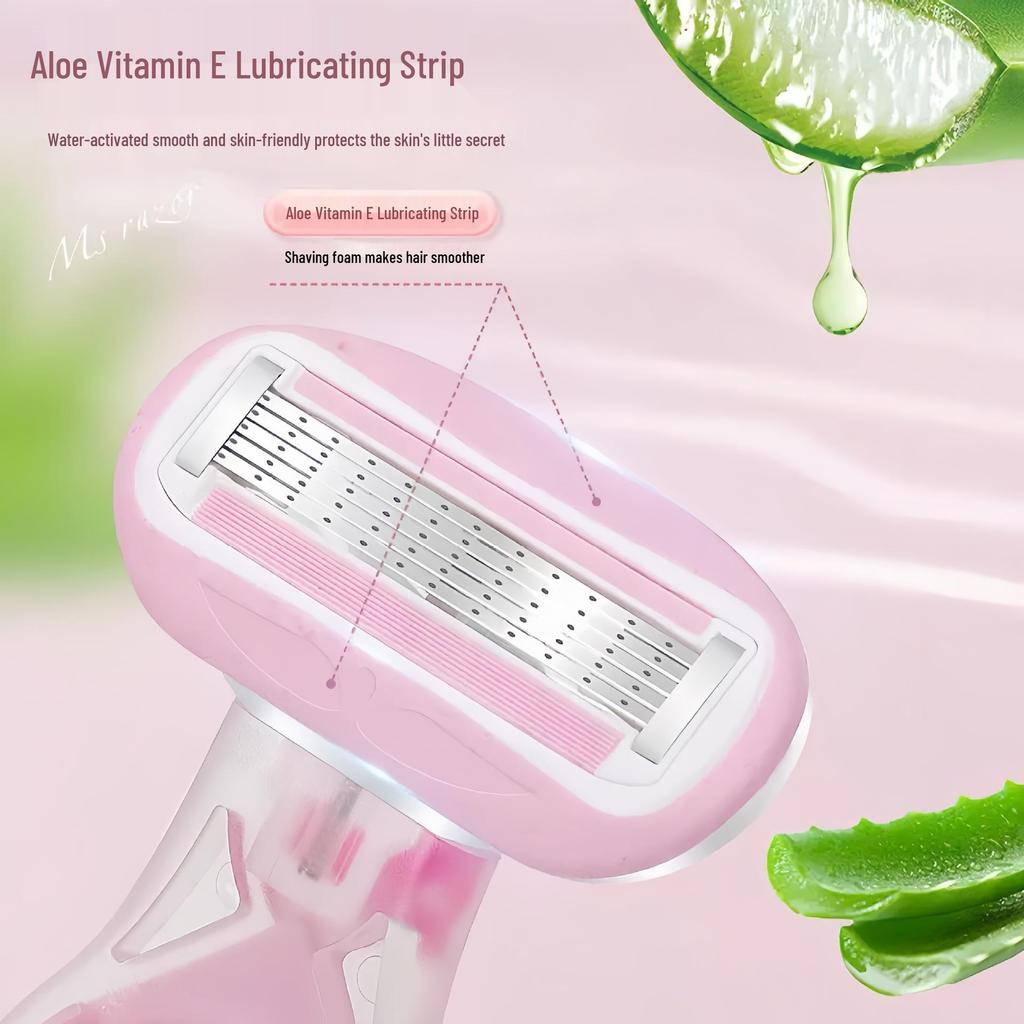 5-Blade Pink Ladies Razor for Full Body Hair Removal - Underarm & Private Areas