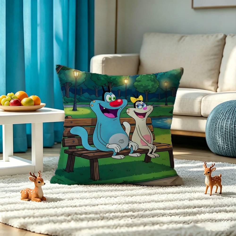 O-Oggy and the C-Cockroaches Square Double-Sided printed Pillow Case Bedroom Bedside Pillow Sofa Cushion Cover